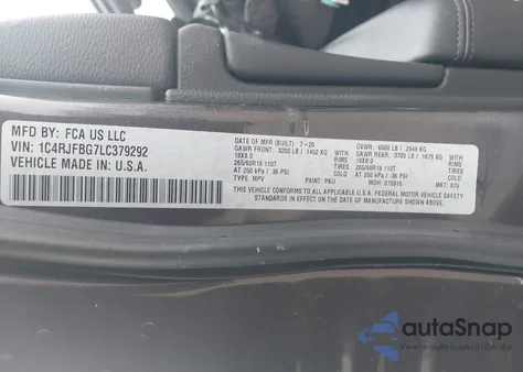 2020 Jeep Grand Cherokee Limited 4X4 z USA, uszkodzony, nr VIN 1C4RJFBG7LC379292